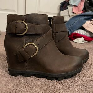 Sorel Joan of Arctic Wedge Buckle Bootie in Brown